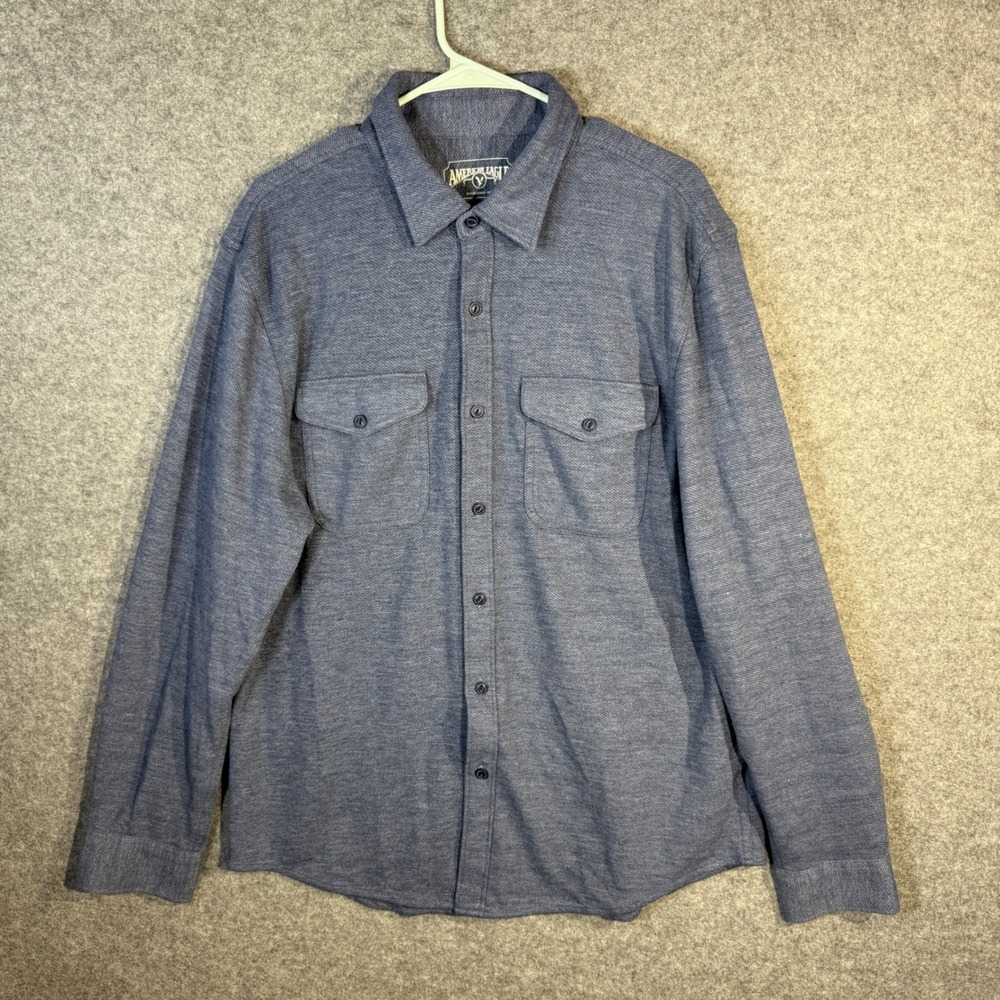 American Eagle Outfitters Men Long Sleeve Button Down Shirt Blue Chambray Size L